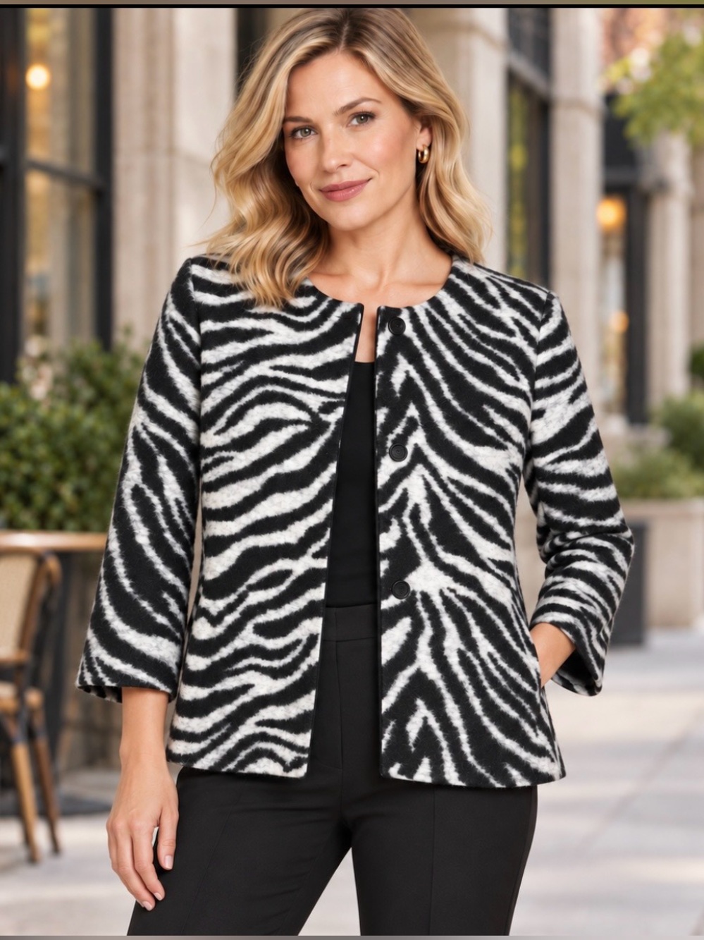 Ann Taylor Black & White Zebra Print Jacket